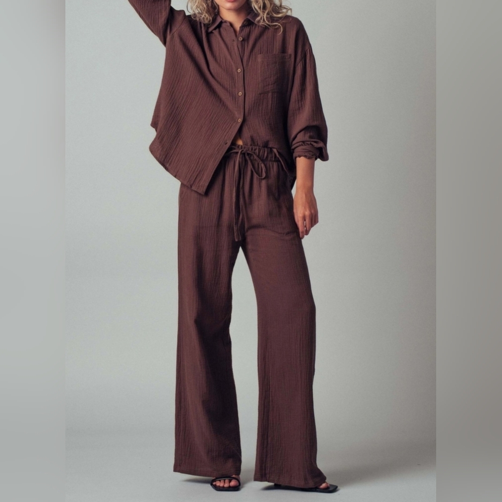 #89685 🛑S,M,L Fabulous Chic Trendy Textured Cotton Gauze Lounge Set - Picture 4 of 4